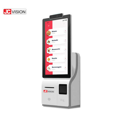 JCVISION व्हाइट 15.6 इंच सेल्फ सर्विस चेक आउट कियोस्क Android 11.0 डेस्कटॉप POS मशीन