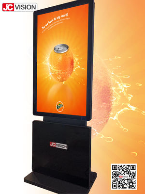 JCVISION Android 128GB डिजिटल साइनेज डिस्प्ले फ्लोर स्टैंड और सीलिंग हैंगिंग डिज़ाइन