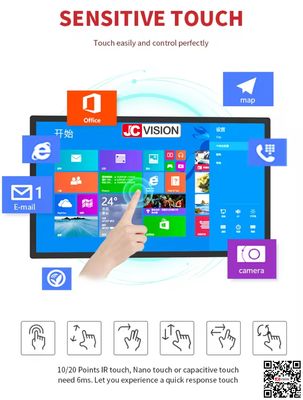 JCVISION 1080P 4K टच स्क्रीन पैनल 32 42 50 55 65 इंच टच स्क्रीन डिस्प्ले मॉनिटर इंटरैक्टिव कियोस्क