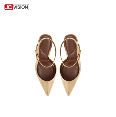 JCVISION स्लिंगबैक पंप धातु दर्पण शाकाहारी चमड़ा उच्च स्टिल्टो ऊँची एड़ी D'Orsay पार्टी पोशाक जूते