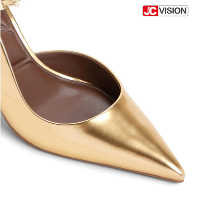 JCVISION स्लिंगबैक पंप धातु दर्पण शाकाहारी चमड़ा उच्च स्टिल्टो ऊँची एड़ी D'Orsay पार्टी पोशाक जूते