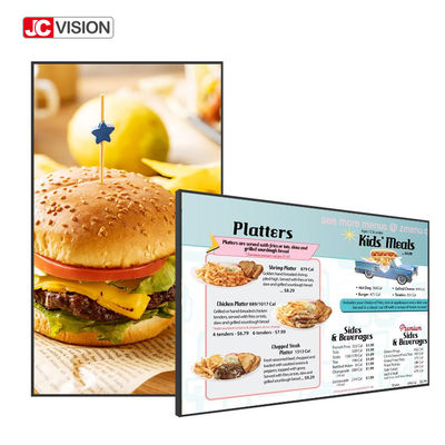 JCVISION अल्ट्रा पतली दीवार माउंट डिजिटल साइनेज स्मार्ट टच स्क्रीन एलसीडी विज्ञापन डिस्प्ले