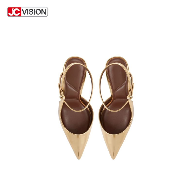 JCVISION स्लिंगबैक पंप धातु दर्पण शाकाहारी चमड़ा उच्च स्टिल्टो ऊँची एड़ी D'Orsay पार्टी पोशाक जूते