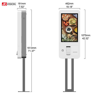 फ्लोर स्टैंड 250 निट्स 23 इंच टच स्क्रीन कियोस्क 5ms 240VAC भुगतान के लिए